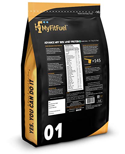 Image of MyFitFuel Advance MFF 100% Whey Protein Powder, Whey With Digestive Enzymes and Multi Vitamins | 5 Kg, 140 Servings (Vanilla Creme)