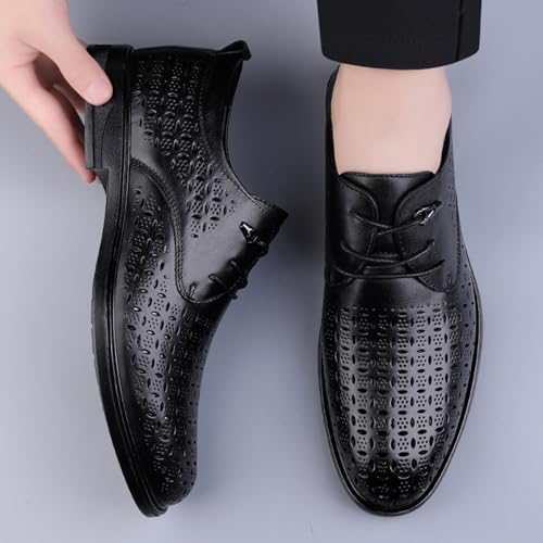 Men's Cowhide Leather Hollow - Out Perforated Lace - up Oxfords Brogue Shoes Black3