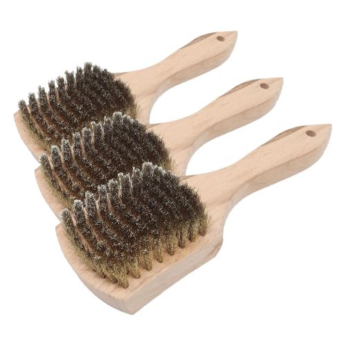 Image of Brass Wire Utility Scrub Brush for Cleaning 9 inch Hardwood Handle (Made in USA) (Pack of 3)