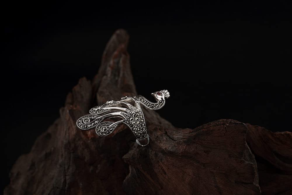 HGJH Ring Silber 925 Damen, Sterling Silber Ringe Frauen 925 Pfau Verstellbare Ringe Retro Ethnische Verstellbare Sterling Kleid Ringe Verlobungsring Geschenke Für Männer Mädchen Frau Ewigkeitsringe