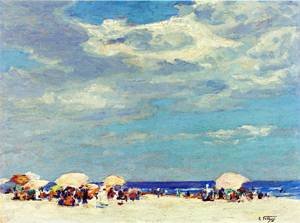 Peinture à l'huile de maître Edward Potthast Beach Scene grand format toile
