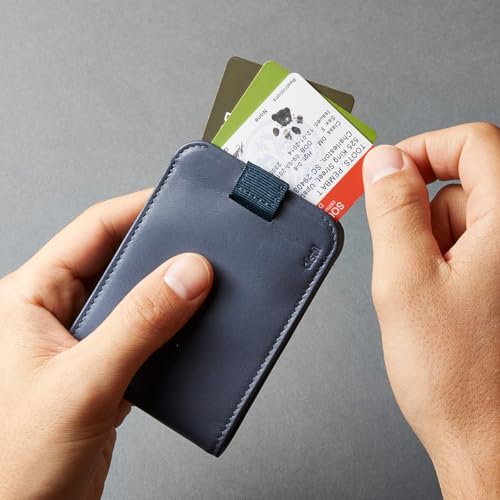 Image of Distil Union Wally Bifold 5.0 Slim Bifold Wallet for Men - Minimalist RFID Leather Wallet, Pull Tab Card Holder & Money Clip - Holds 14 Cards & 30 Bills - No ID Window - Navy