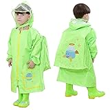 Cute Raincoat Jacket Hooded Poncho Rain Suit for Kids Girls Boys, Green (M)
