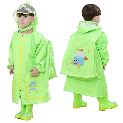 Cute Raincoat Jacket Hooded Poncho Rain Suit for Kids Girls Boys, Green (M)