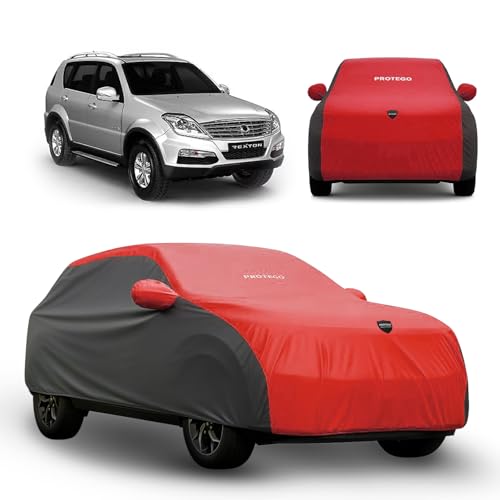 Image of PROTEGO Prime Series India's 1st Anti-Tear Car Cover for Mahindra Rexton | Heavy-Duty, Custom Fit, All Weather Protection | 100% Waterproof, Windproof & Hail Resistant | 2-Year Warranty | Red + Black