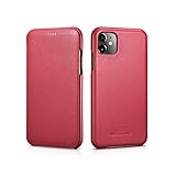 【正規品】iPhone シリーズ 対応機種選択 本革 カーブエッジ 手帳型 ラグジュアリー レザー フリップ ケース 横開き Curved Edge Luxury Series (iPhone 11 6.1インチ用, レッド)