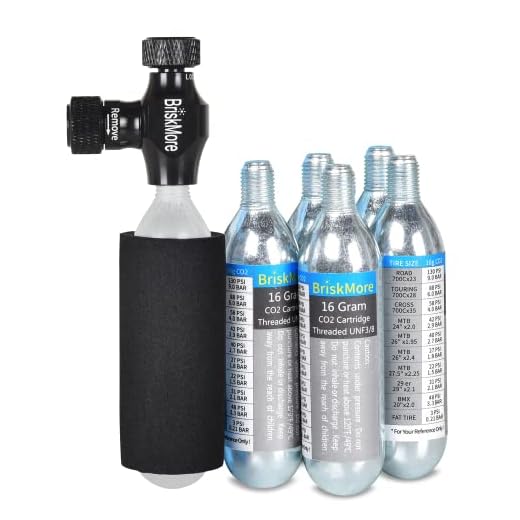 BriskMore CO2 Inflator Kits with 5 X 16g CO2 Cartridges for Bike Tires, Presta and Schrader Valve Compatible, Bike Tire Pump for Mountain and Road Bicycles, Included Insulated Sleeve
