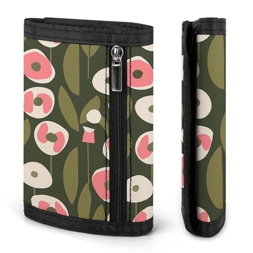 Olive Green Flowers Trifold Wallet for Men - Money Clip Slim Wallets with Multiple Card Slots Minimalist Small Front Pocket Wallet for Everyday Carry3
