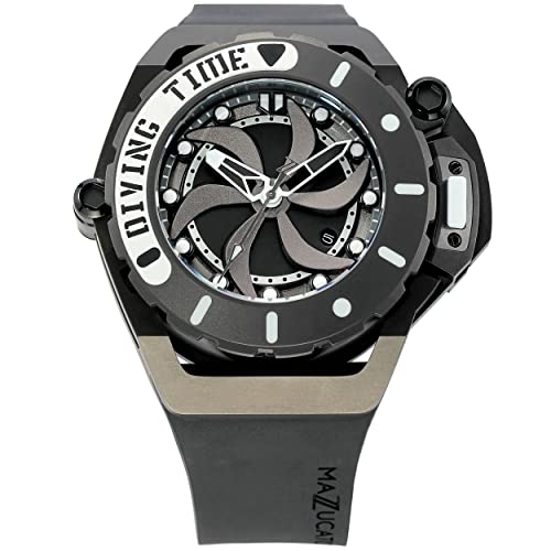 Preisvergleich Produktbild MAZZUCATO Rim Scuba Black Herren-Armbanduhr, doppeltes Automatikuhr, mit FKM Kautschukband, schwarz mit grau, K1-Gorilla-Glas, Wasserdichtigkeit: 10 ATM, SUB02-BKCG9