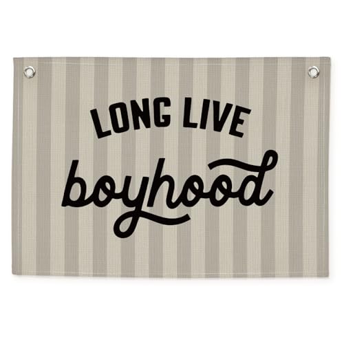 CEBTHN Long Live Boyhood Banner – Linen Canvas Wall Hanging Flag, Boys Room & Nursery Decor, Playroom Wall Art, Baby & Toddler Room Decoration, 20x30 Inch - Beige