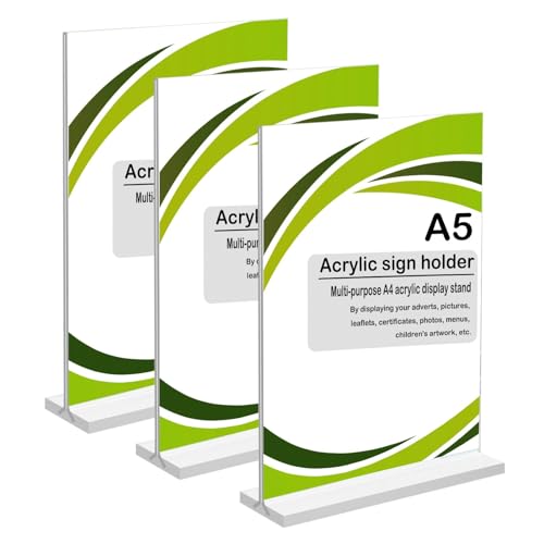 OELZWVN 3 Piezas Expositor Metacrilato, Transparente Expositor de mesa A5, Acrílico, Expositor Metacrilato para Restaurantes, cafeterías, exposiciones, publicidad, menú, boda