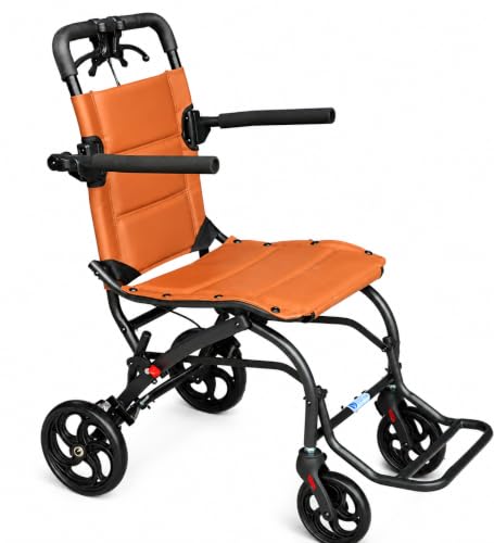 Image of VEAYVA Premium Portable Wheelchair for Adults & Elderly | Lightweight & Foldable | Soft Brown Cushion Seat | Curved Ergonomic Design | Compact Travel Mobility Chair for Seniors, Patients & Caregivers | Indoor & Outdoor Use