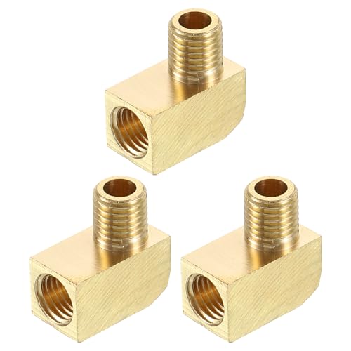 QUARKZMAN 3Pcs Accesorio de Tubería de Latón de 90 Grados Codo de Calle Barstock M8 Macho x M8 Hembra Conector de Tubería para Gas, Aire, Aceite, Propano