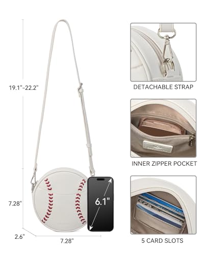 BOSTANTEN Baseball Crossbody Bags for Women Small Round Purse with Card Slots Cute Vegan Leather Shoulder Bag for Game Day4
