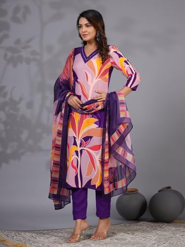 Image of GoSriKi Women's Rayon Blend Kurta with Pant & Dupatta