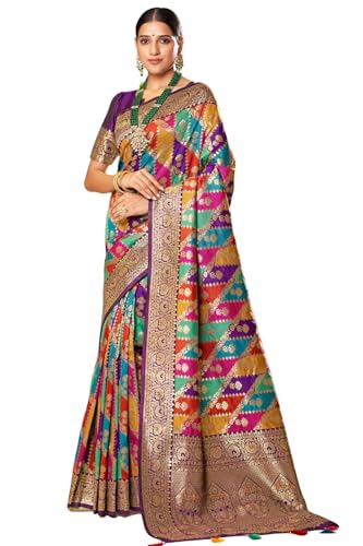 SGF11 Women's Kanjivaram Soft Silk Handloom Saree Golden Zari With Blouse Piece (Multicolor)