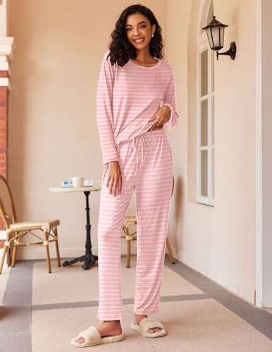 Ekouaer 2 Pack Women's Pajama Set Soft Long Sleeve Sleepwear Loungewear Pjs Sets with Pockets S-XXL4