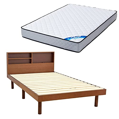 アイリスプラザ ベッド 【マットレスセット】 すのこ 棚付き ヘッドボード コンセント付き 2口 フレーム ブラウン ダブル SKSB-D アイリスオーヤマ マットレス Sheep ポケットコイル 極厚22cm コイル682個 抗菌 防臭 防ダニ 吸湿性