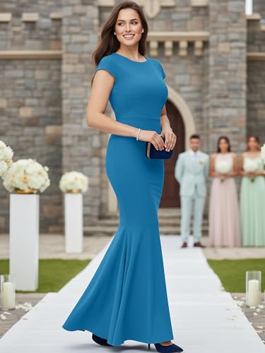 Image of KOH KOH Womens Long Cap Sleeve Fishtail Formal Evening Cocktail Maxi Dress