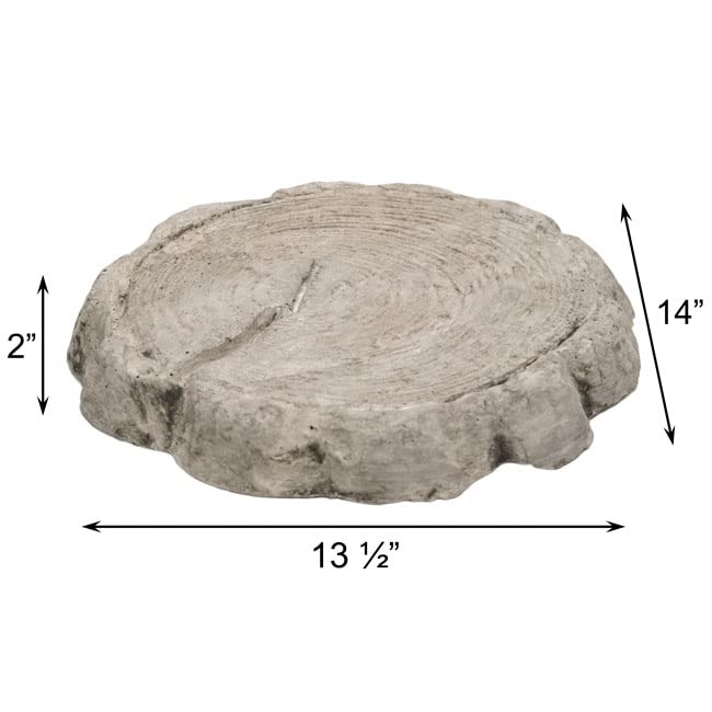 Athens Pre-Aged Small Log Stepping Stone, Gray Concrete Log Slice Design, 13.5"x14"x2", Durable Garden Path Accent, Rustic Woodland Look, Outdoor & Indoor Use, Made in USA