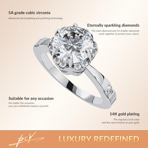 PCY 14K Gold Plated Rings,Double Diamond Embellished Gold Rings for Women,Luxury Rings for Women,Double Diamond Embellished Promise Eternity Gold Rings to Wear Daily.4