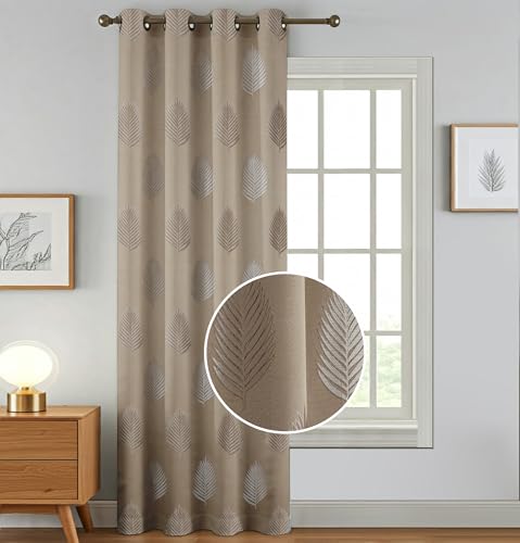 Image of FRESH FROM LOOM Jacquard Curtains | Long Door & Window Use | 80% Sun Block | Anti-Wrinkle | 8ft Length | Home Decor Ready, Luxury Curtain (8ft, Neutral-Tan, 1pc)