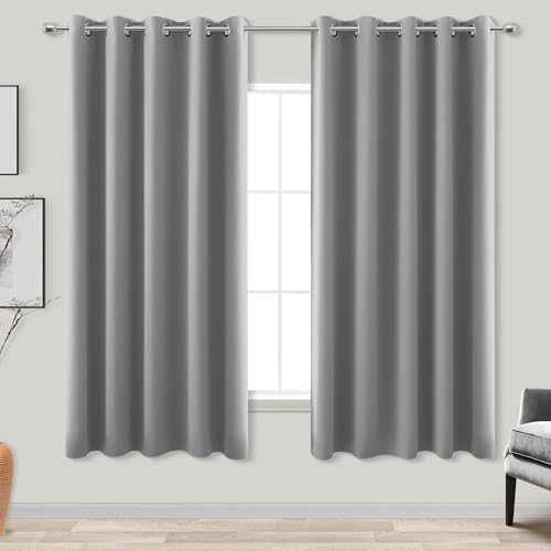 Image of KOUFALL Grey Grommet Insulated Thermal Room Darkening Blackout Curtains for Living Room 72x63 Inches Long