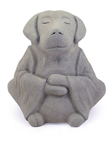 Modern Artisans Meditating Dog - Cast Stone Garden Sculpture : Large Size, Grey Stone Finish