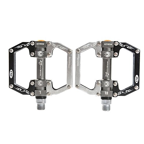 Rockbros Bicycle Pedals, Lightweight, Flat Pedals, Aluminum Alloy, Road Bike, Mtb, Platform, Anti-Slip, Bearing Seal, 9/16", Set Of 2 (Black Silver) #TOP2
