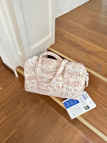 Cute Duffle Bags for Women, Floral Travel Coquette Tote Mini Quilted Gym Shoulder Purse for Travel (floral pink)3