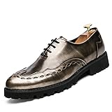  Herren Brogue Schuhe Britische Chelsea Boots rutschfest Gummi Sohle Modisch Anzug Schnürhalbschuhe Silber-Grau 37 EU