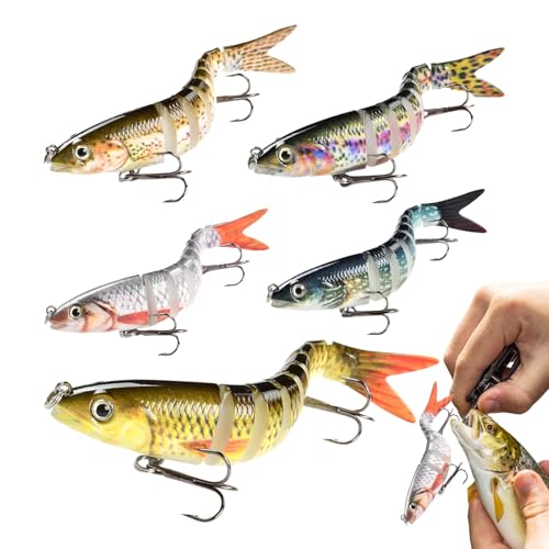 Señuelos de Multi-articulados, 5 Señuelos Artificiales | Lenta, para Aguas Dulces y saladas, mar, Lago, río, Corriente, Tanque, Pescadores