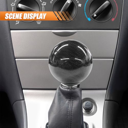 Carbon Fiber Shift Knob, Car Round Ball Gear Shifter Knobs with 3 Adapters, Universal Car Stick Shifter Lever for Most Manual Automatic Vehicles (Black)