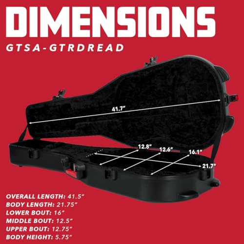 Image of Gator Cases Molded Flight Case For Acoustic Dreadnought Guitars With TSA Approved Locking Latches, (GTSA-GTRDREAD)