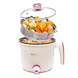 Rixhbvn Hot Pot Electric with Steamer, Rapid Noodles Cooker,Non-Stick Electric Pot for Raman, Soup, Noodles, Steak, Oatmeal, Rapid, with Temperature control, (Rotary switch), 1.8L,Beige