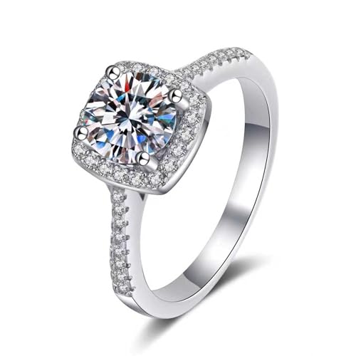 Moissanite Rings for Women - Engagement Ring, 925 Sterling Silver, 1CT Round Cut, Promise Anniversary Ring, D Color, GRA Certified, Promise, Wedding, Anniversey Jewlery