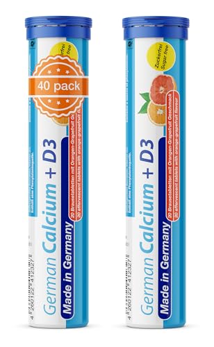 Preisvergleich Produktbild Calcium + Vitamin D3 Brausetabletten 2x20 Stk. Orangen-Grapefruit Geschmack - 500 mg Kalzium, 2,5 g Vitamin D3 - T&D Pharma German Calcium + Vitamin D3 Made in Germany