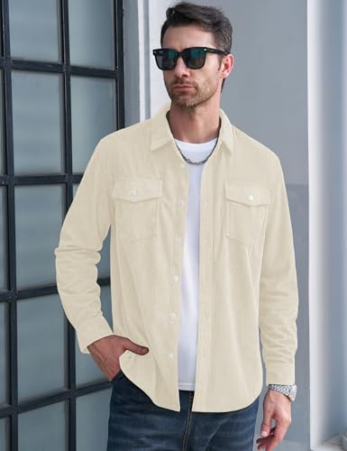 MAGCOMSEN Men's Corduroy Shirt Jacket Long Sleeve Lightweight Jacket Button-Up Casual Shacket with Flap Pockets2