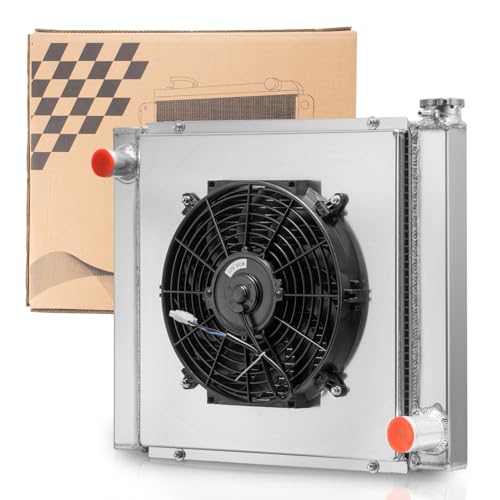 Universal Radiator with Fan 22 Wide X 19 Compatible with Chevy GM SBC BBC Engine Performance Cooling Aluminum Radiators Crossflow Style (2 Row)