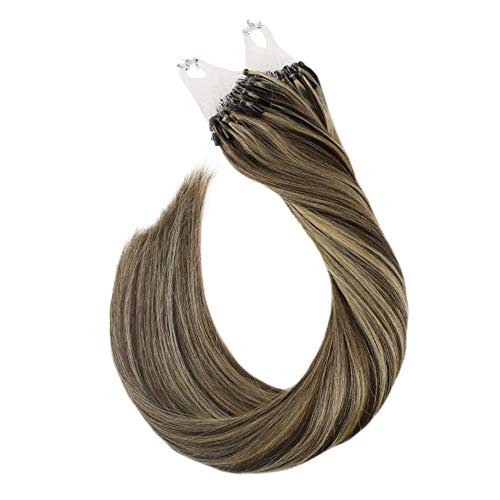 Ugea 22 Pulgadas/55cm Micro Ring Hair Extensions de Marron a Rubio Brasileno Cabello Humano Extenciones 50grams 1g/s
