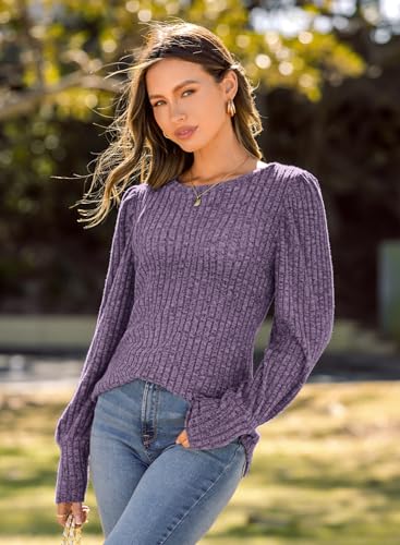 Image of MIHOLL Women's Puff Long Sleeve Shirts Casual Knit Blouses Crew Neck Elegant Tunic Tops