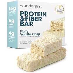 Wonderslim High Fiber Protein Bars, Low Calorie, Fluffy Vanilla Crisp, 7ct | 15g Protein, 6g Fiber – Gluten-Free, Low Sugar, Protein Snack Bars for Hunger & Craving Control, Weight Management Support
