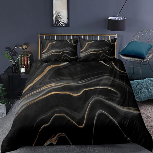 Linge de lit mode marbré noir ensemble housse de couette 120x200cm chic