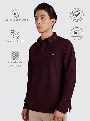 Image of STELLERS Men's Full Sleeve Polo T-Shirt | Premium Cotton | streatchable | Enzyme bio Washed | Feather Touch Feel | Sustainable