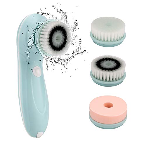 Facial Cleansing Brush Spin Skin Brush Electric Chargeable 3 Brush Heads Rotary Vibration Face Scrubber Skin Deep Cleansing Exfoliating for Pores, blackheads, Acne