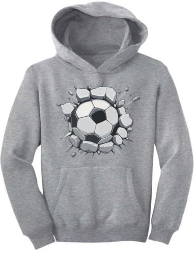 Tstars Ball Through Wall Youth Soccer Hoodie for Boys and Girls - Funny Sports Sweatshirt Gift for Players & Fans Youth Hoodie Large Gray