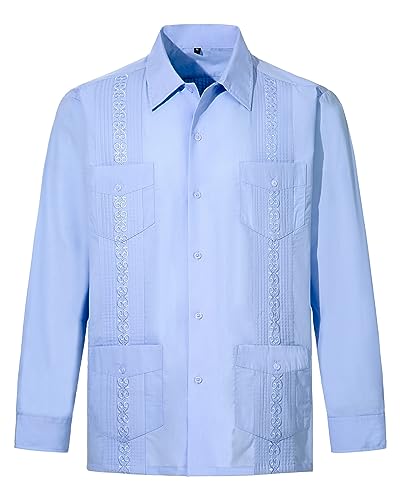 Mens Shirts Guayabera Shirts Cuban Long Sleeve Mexican Shirts for Men