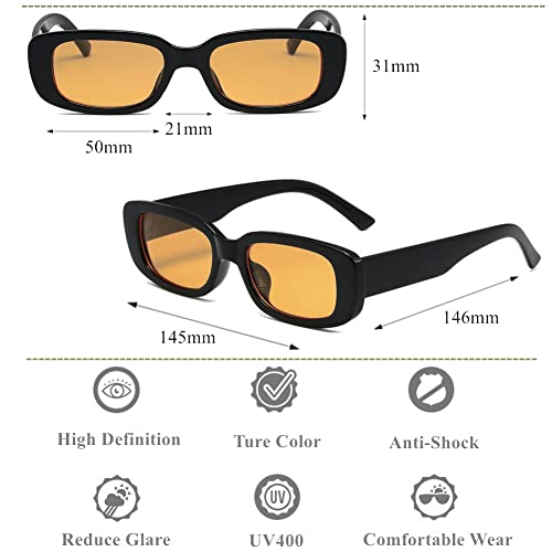 LASPOR Vintage Rectangle Sunglasses for Women Men Fashion Retro Small Square Frame Glasses UV 400 Protection Driving Black4