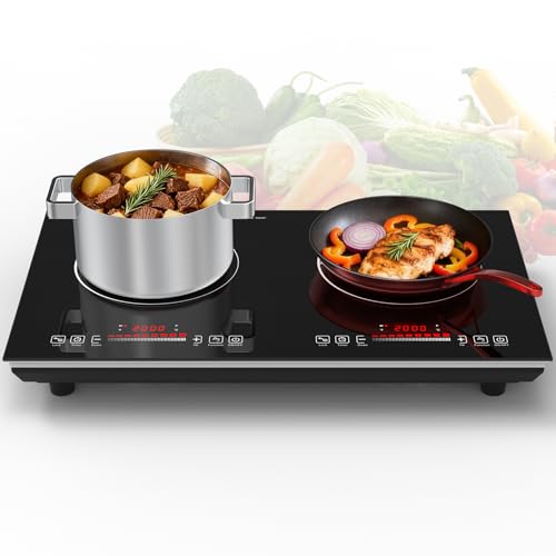 Image of VBGK 2 burner Induction cooktop,110V 4000Winduction hot plate with touch Control,9 Power Levels, Kids Lock & Timer,LED touch control 2ourner induction cooker