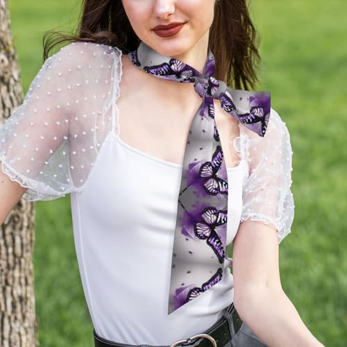 Beautiful Purple Butterfly Art print Hair Scarf for Women Fashion Silky Satin Headscarf Wrap Breathable Lightweight Neck Scarves4